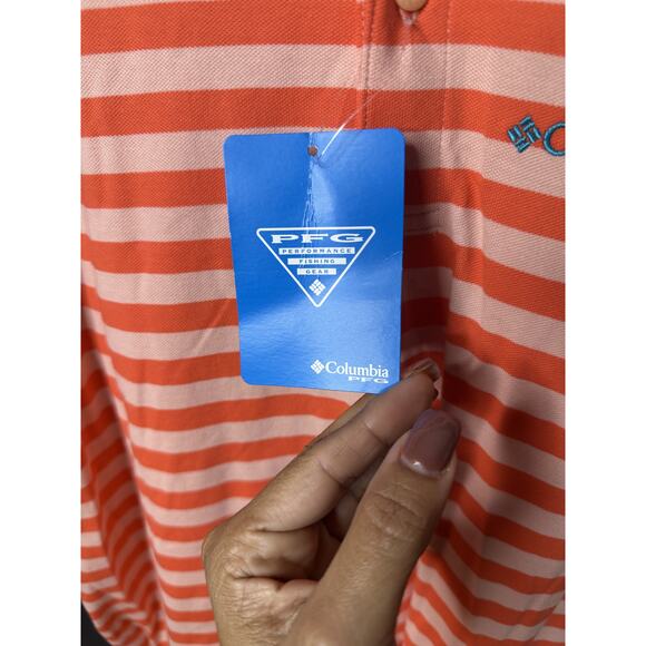 Columbia Men's PFG Orange Striped Super Bonefish Pique Polo Shirt Size L/G NWT - Picture 7 of 11
